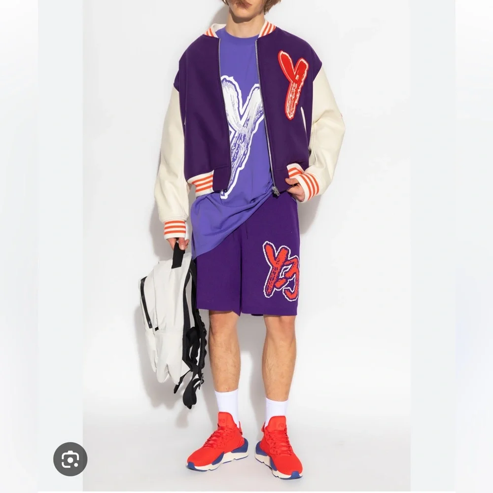 NWT Y-3 Yohji Yamamoto Knit Logo Shorts in Purple